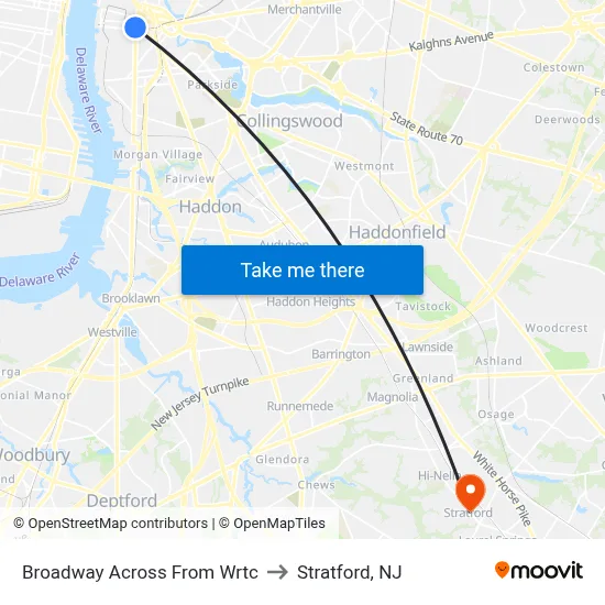 Broadway Across From Wrtc to Stratford, NJ map