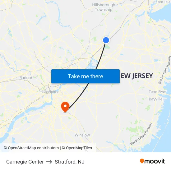 Carnegie Center to Stratford, NJ map