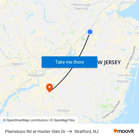 Plainsboro Rd at Hunter Glen Dr to Stratford, NJ map