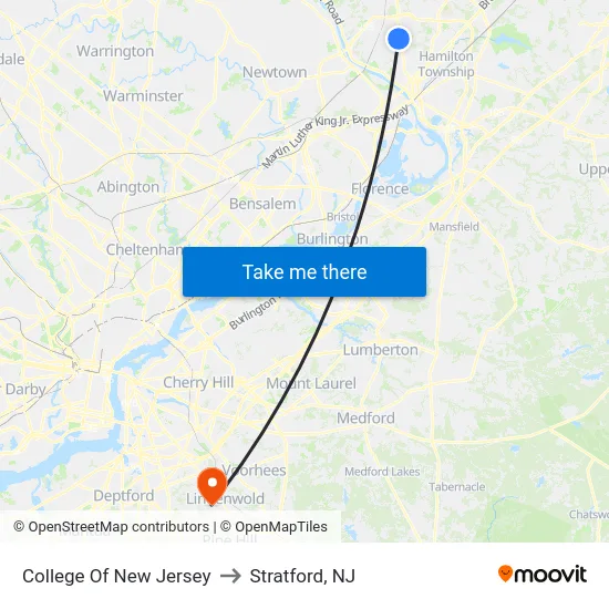 College Of New Jersey to Stratford, NJ map