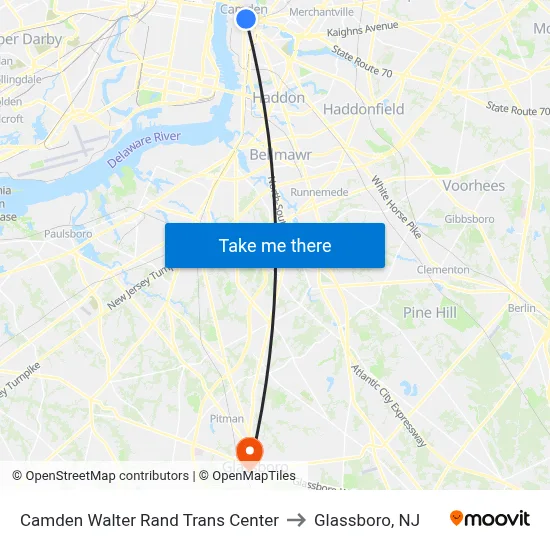 Camden Walter Rand Trans Center to Glassboro, NJ map