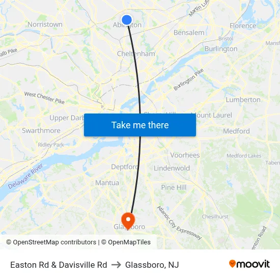 Easton Rd & Davisville Rd to Glassboro, NJ map