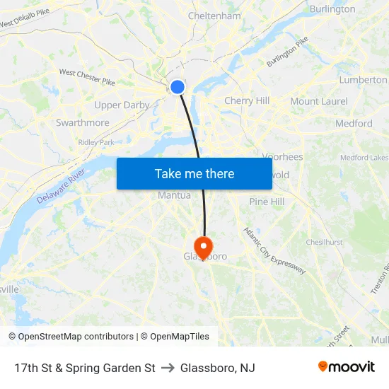 17th St & Spring Garden St to Glassboro, NJ map