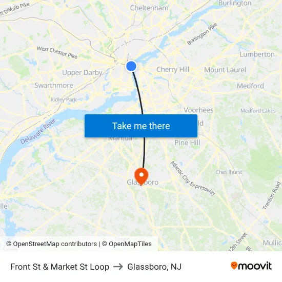 Front St & Market St Loop to Glassboro, NJ map