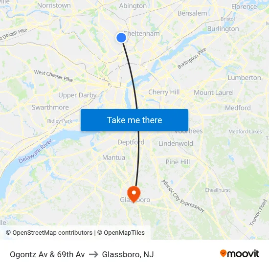 Ogontz Av & 69th Av to Glassboro, NJ map