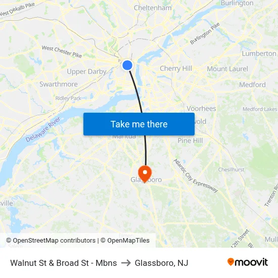 Walnut St & Broad St - Mbns to Glassboro, NJ map