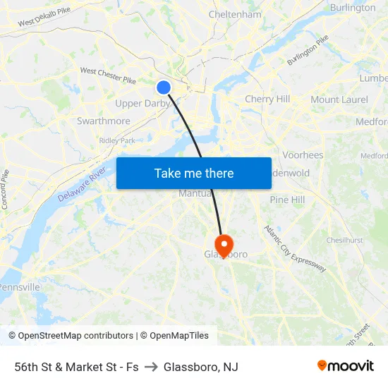 56th St & Market St - Fs to Glassboro, NJ map