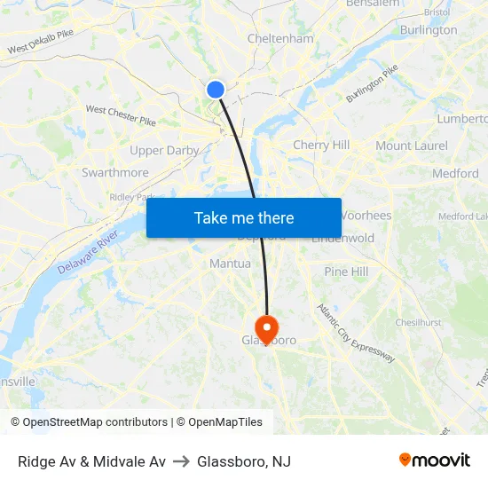 Ridge Av & Midvale Av to Glassboro, NJ map
