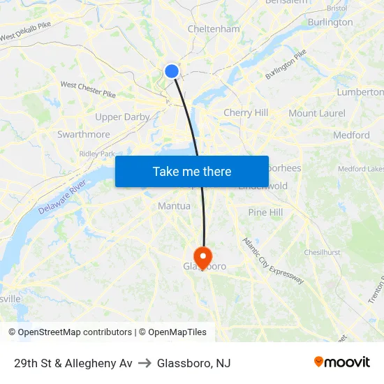 29th St & Allegheny Av to Glassboro, NJ map