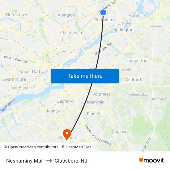 Neshaminy Mall to Glassboro, NJ map