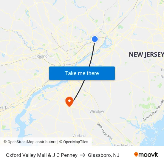 Oxford Valley Mall & J C Penney to Glassboro, NJ map