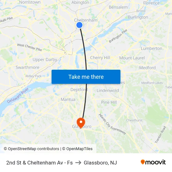 2nd St & Cheltenham Av - Fs to Glassboro, NJ map