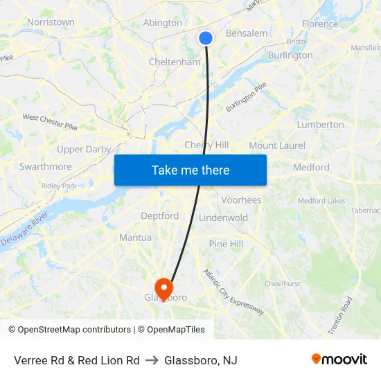 Verree Rd & Red Lion Rd to Glassboro, NJ map