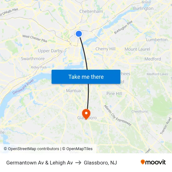 Germantown Av & Lehigh Av to Glassboro, NJ map