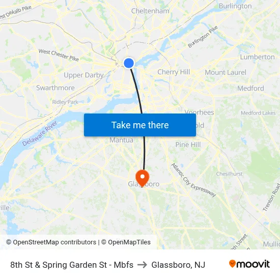 8th St & Spring Garden St - Mbfs to Glassboro, NJ map