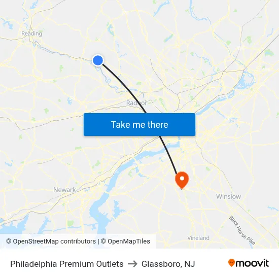 Philadelphia Premium Outlets to Glassboro, NJ map