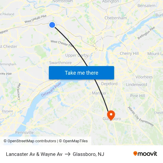 Lancaster Av & Wayne Av to Glassboro, NJ map