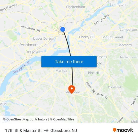 17th St & Master St to Glassboro, NJ map