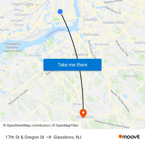 17th St & Oregon St to Glassboro, NJ map