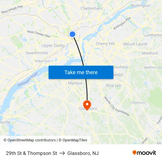 29th St & Thompson St to Glassboro, NJ map