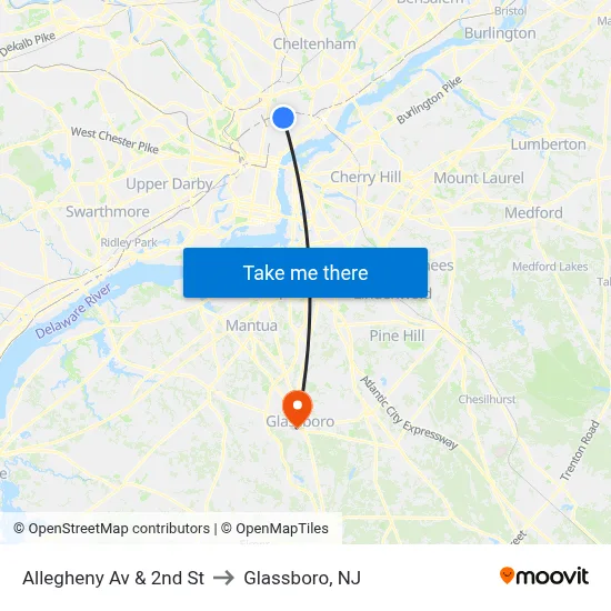 Allegheny Av & 2nd St to Glassboro, NJ map