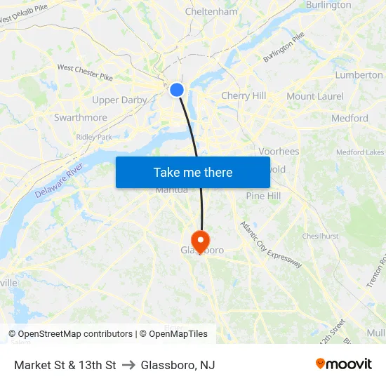 Market St & 13th St to Glassboro, NJ map