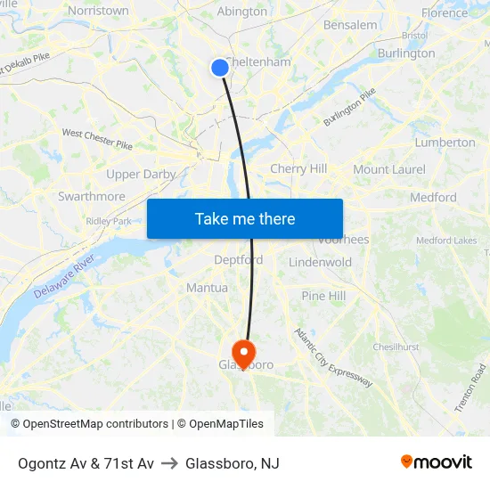 Ogontz Av & 71st Av to Glassboro, NJ map