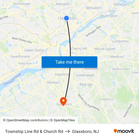 Township Line Rd & Church Rd to Glassboro, NJ map