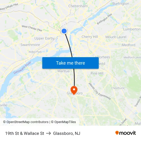 19th St & Wallace St to Glassboro, NJ map