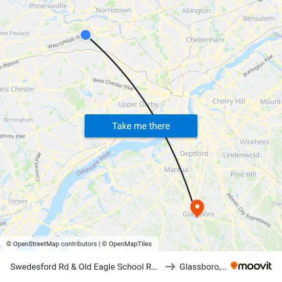 Swedesford Rd & Old Eagle School Rd - Mbns to Glassboro, NJ map