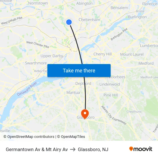 Germantown Av & Mt Airy Av to Glassboro, NJ map