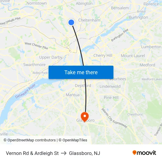 Vernon Rd & Ardleigh St to Glassboro, NJ map