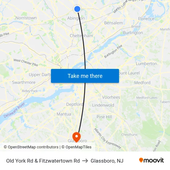 Old York Rd & Fitzwatertown Rd to Glassboro, NJ map