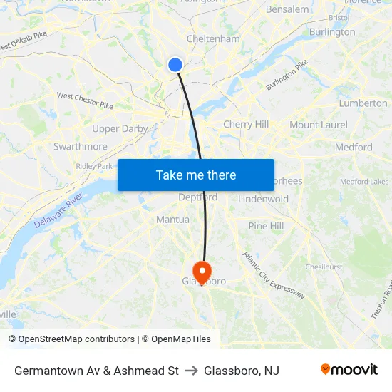 Germantown Av & Ashmead St to Glassboro, NJ map