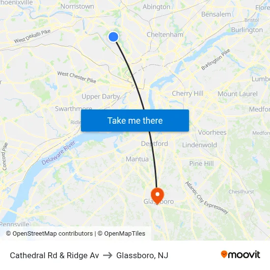 Cathedral Rd & Ridge Av to Glassboro, NJ map