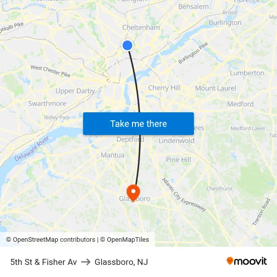 5th St & Fisher Av to Glassboro, NJ map