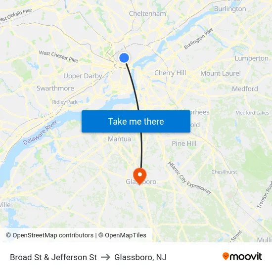 Broad St & Jefferson St to Glassboro, NJ map