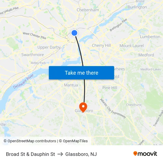 Broad St & Dauphin St to Glassboro, NJ map