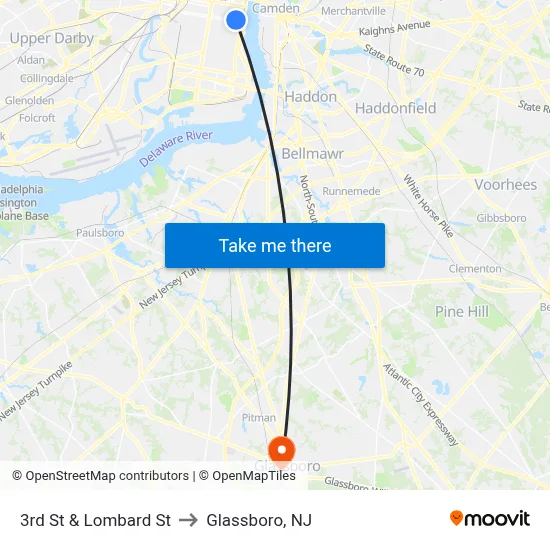 3rd St & Lombard St to Glassboro, NJ map