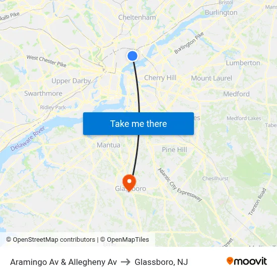 Aramingo Av & Allegheny Av to Glassboro, NJ map