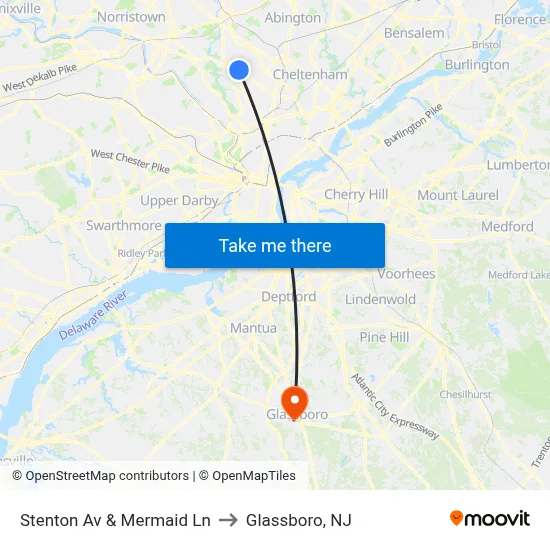 Stenton Av & Mermaid Ln to Glassboro, NJ map