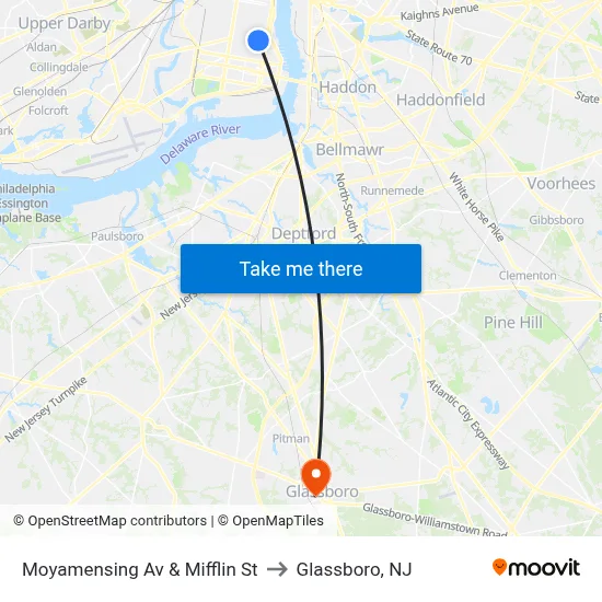 Moyamensing Av & Mifflin St to Glassboro, NJ map