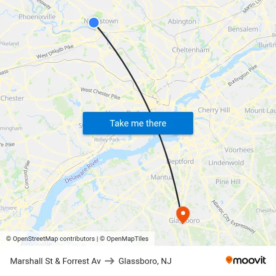 Marshall St & Forrest Av to Glassboro, NJ map