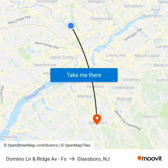 Domino Ln & Ridge Av - Fs to Glassboro, NJ map