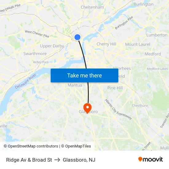 Ridge Av & Broad St to Glassboro, NJ map