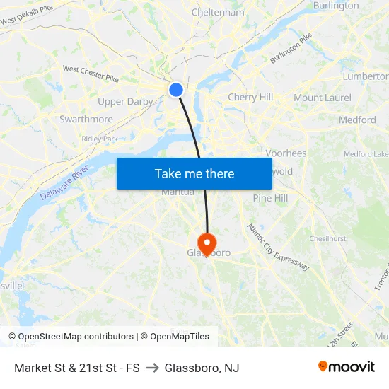 Market St & 21st St - FS to Glassboro, NJ map
