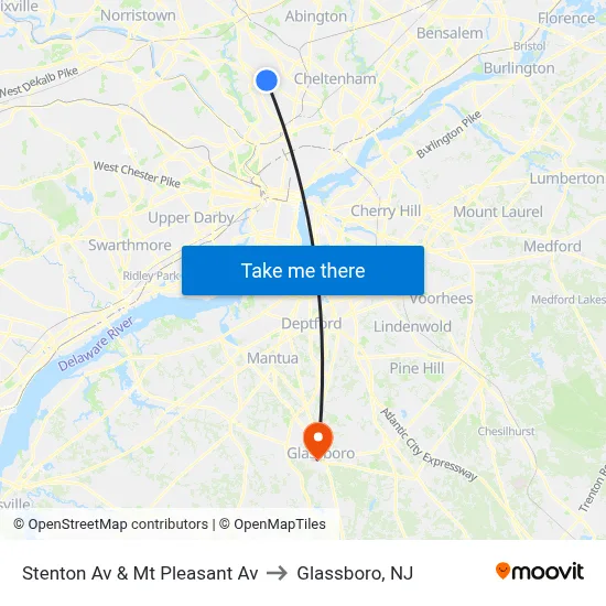Stenton Av & Mt Pleasant Av to Glassboro, NJ map