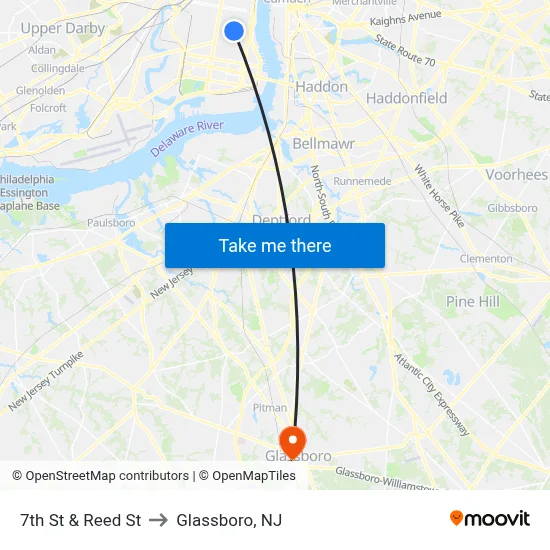 7th St & Reed St to Glassboro, NJ map