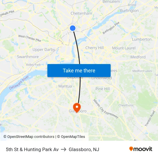 5th St & Hunting Park Av to Glassboro, NJ map