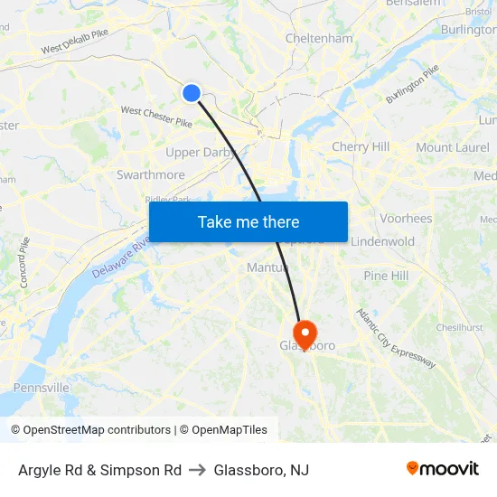 Argyle Rd & Simpson Rd to Glassboro, NJ map